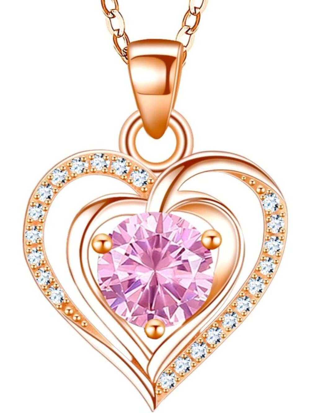 Women Rose Gold11 925 Sterling Silver Zirconia Heart Birthstone Pendant Necklace